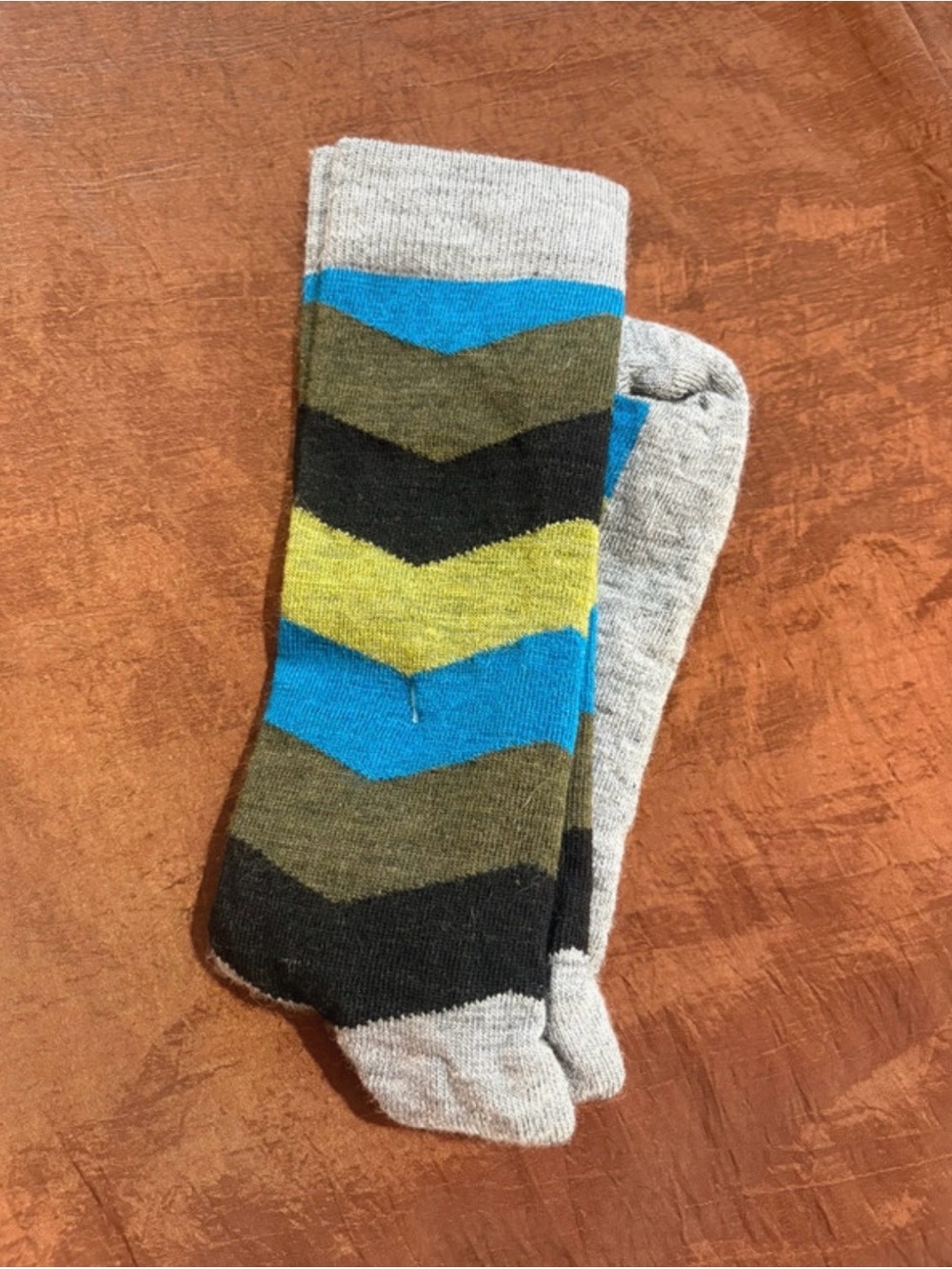 Smartwool Chevron Crew Socks in Gray, Blue, Olive & Yellow-Green